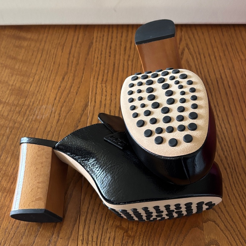 Tory Burch Black Leather Clogs with Gold Accent - Picture 3 of 5